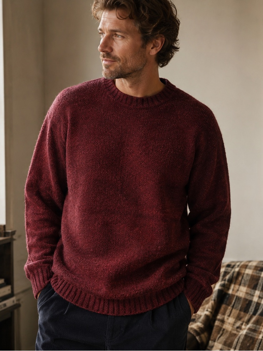 Vintage Eddie Bauer Lambs Wool Sweater- Burgundy Red- XL
